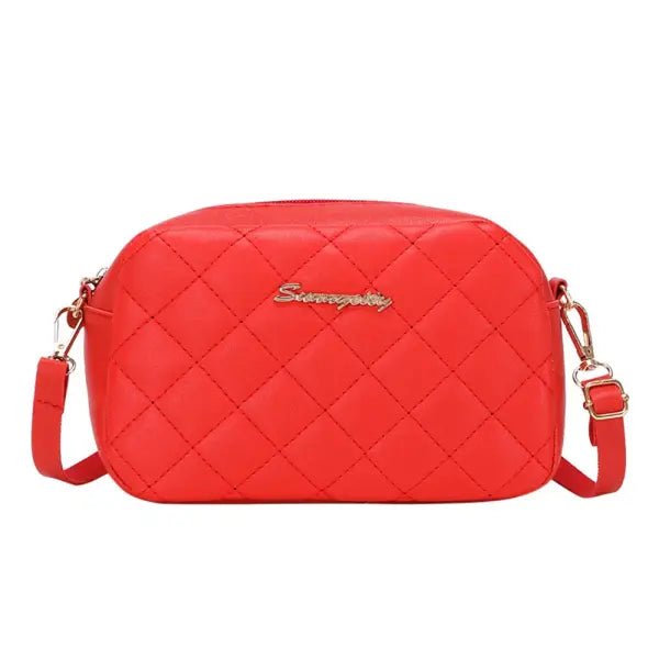Tassel Small Messenger Bag Lingge Embroidery PU Leather Fashion Crossbody - red