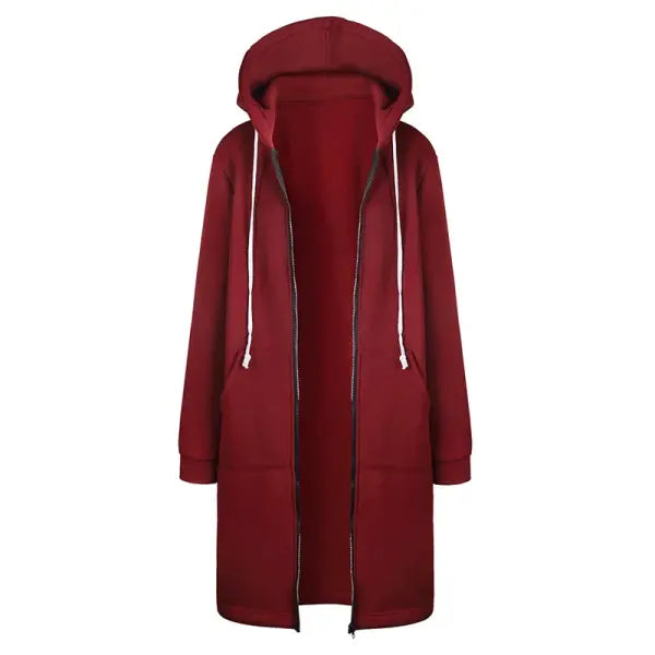 Loose Women Autumn Winter ThickenHoodies Parkas Maxi Sweatshirt Dress - WineRed / XL