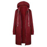 Loose Women Autumn Winter ThickenHoodies Parkas Maxi Sweatshirt Dress - WineRed / XL