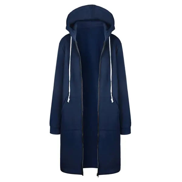 Loose Women Autumn Winter ThickenHoodies Parkas Maxi Sweatshirt Dress - DarkBlue / M