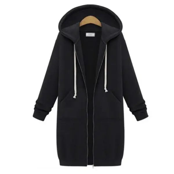 Loose Women Autumn Winter ThickenHoodies Parkas Maxi Sweatshirt Dress - Black / XXL