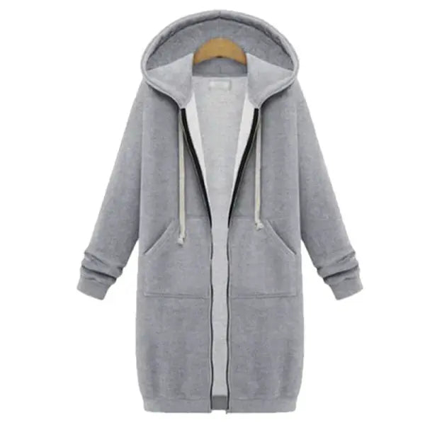 Loose Women Autumn Winter ThickenHoodies Parkas Maxi Sweatshirt Dress - Grey / M