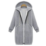 Loose Women Autumn Winter ThickenHoodies Parkas Maxi Sweatshirt Dress - Grey / M