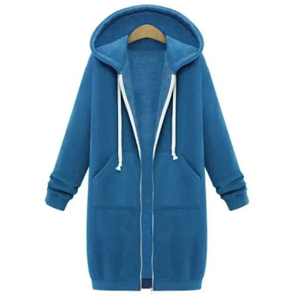 Loose Women Autumn Winter ThickenHoodies Parkas Maxi Sweatshirt Dress - Blue / XXXL