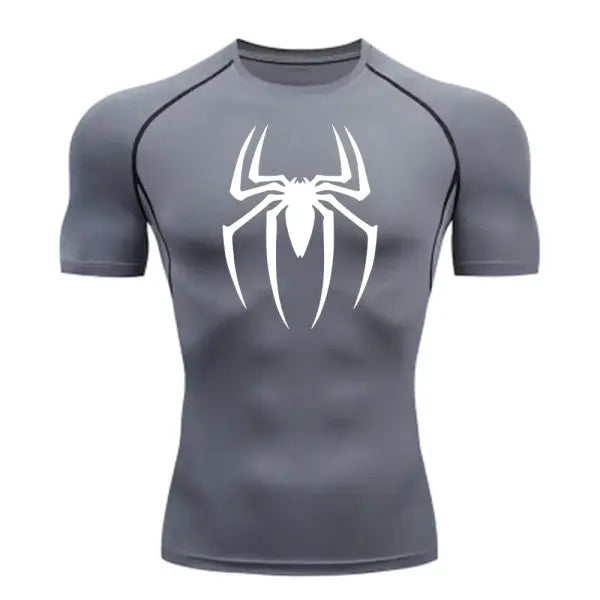 Men’s Spider Print Compression Shirt – Quick-Dry Breathable Gym & Running Tee (M–3XL) - 9 / XXXL