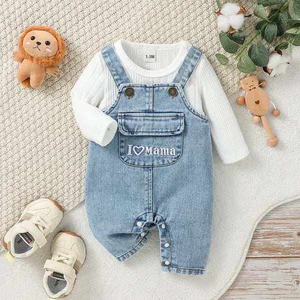2Pcs Baby Clothing Set – Long Sleeve Top & Romper Jumper with Letter Print for Newborns (All Seasons) - ZT6082-duose