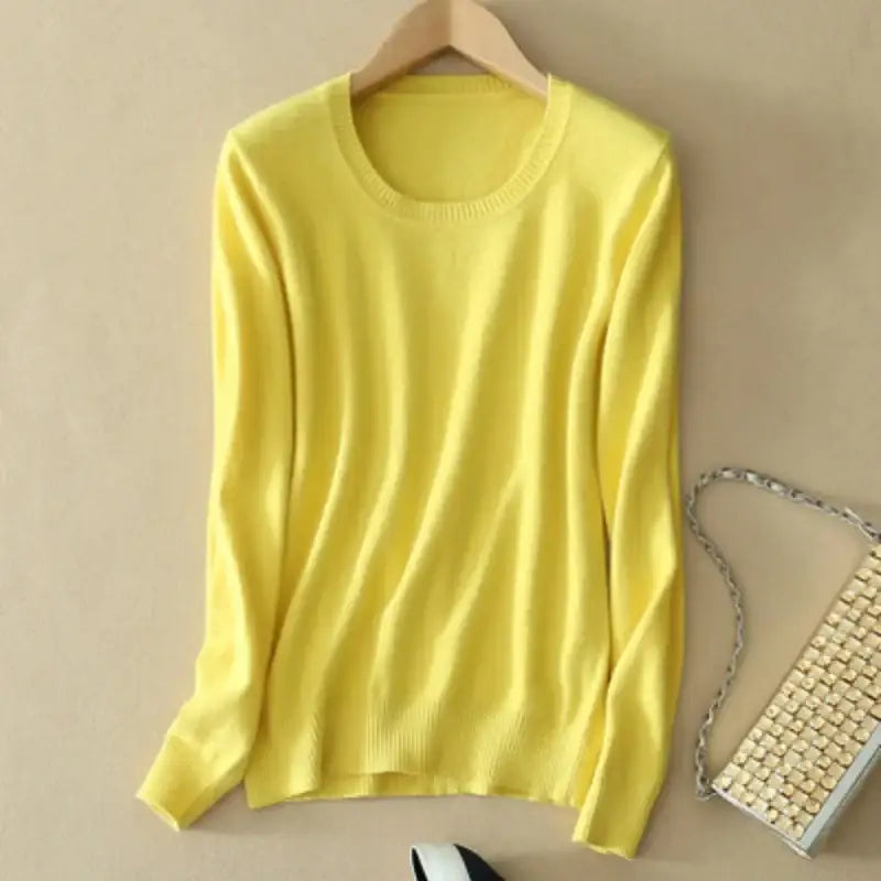 2025 Autumn Winter Sweater Women Long Sleeve O-neck Knit Tops Solid Slim Fit Bottoming Shirt Korean Fashion Pullovers