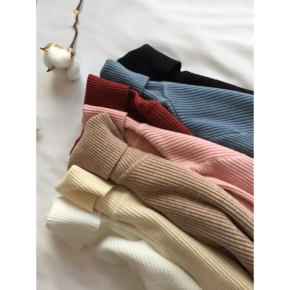 2025 Autumn Winter Thick Sweater Women Knitted Ribbed Pullover Sweater Long Sleeve Turtleneck Slim Jumper Soft Warm