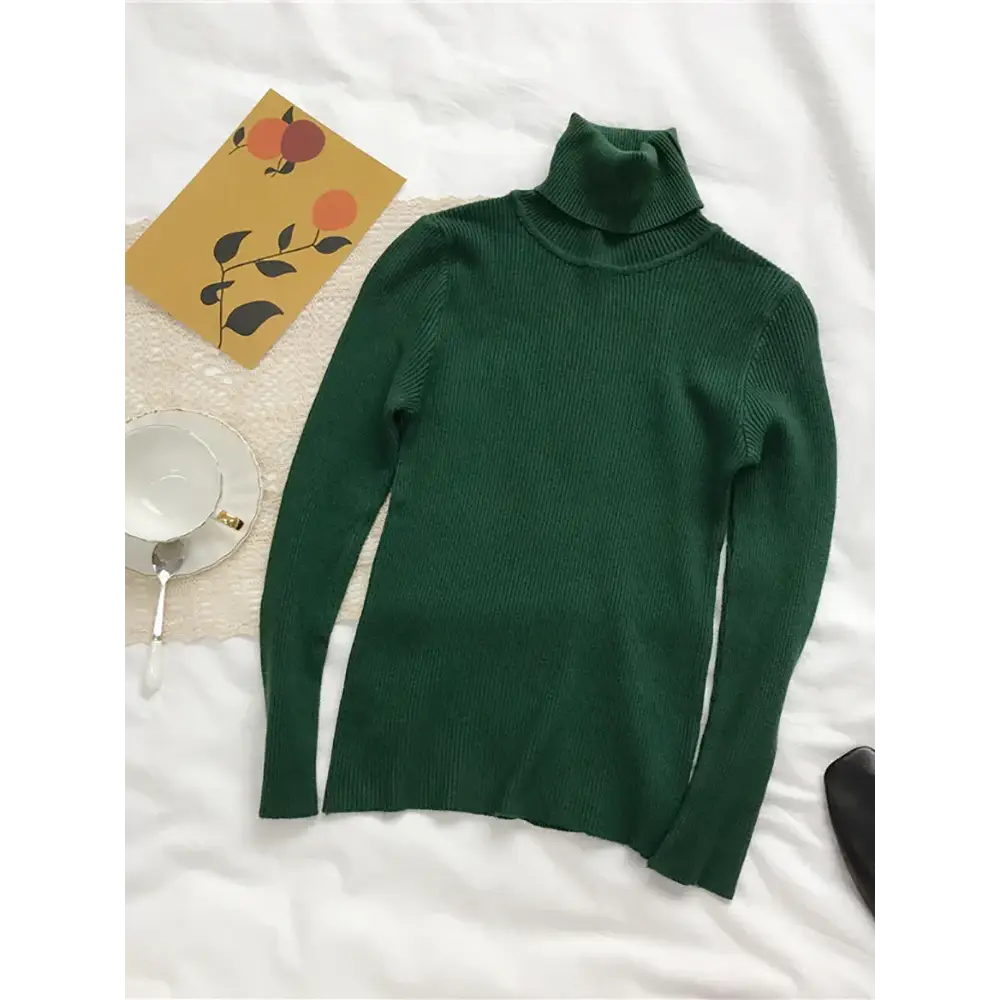 2025 Autumn Winter Thick Sweater Women Knitted Ribbed Pullover Sweater Long Sleeve Turtleneck Slim Jumper Soft Warm