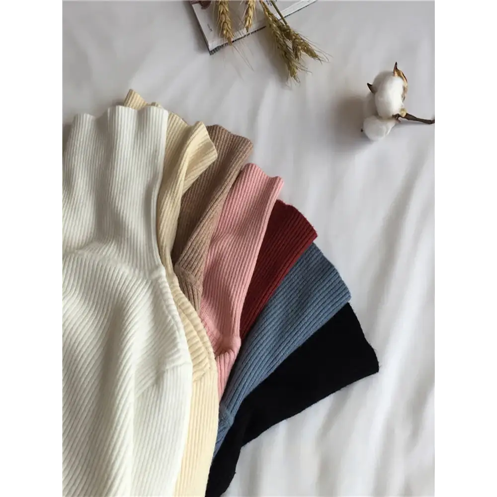 2025 Autumn Winter Thick Sweater Women Knitted Ribbed Pullover Sweater Long Sleeve Turtleneck Slim Jumper Soft Warm