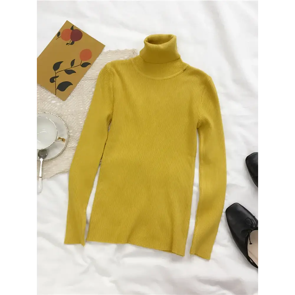 2025 Autumn Winter Thick Sweater Women Knitted Ribbed Pullover Sweater Long Sleeve Turtleneck Slim Jumper Soft Warm