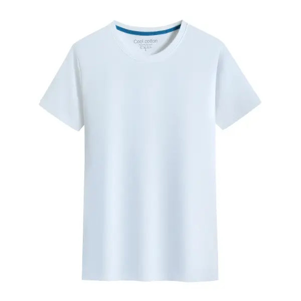 100% Cotton Men’s T-Shirt – Solid Color Round Neck Short Sleeve Casual Tee - White / XXXL