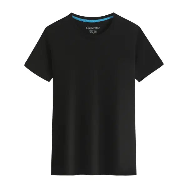 100% Cotton Men’s T-Shirt – Solid Color Round Neck Short Sleeve Casual Tee - Black / M