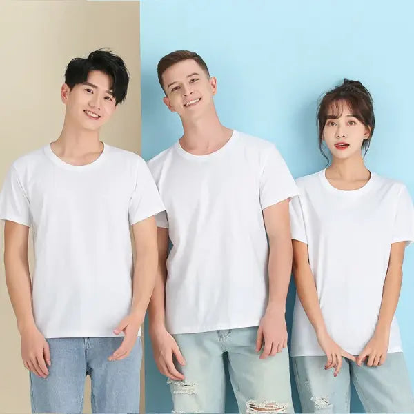 100% Cotton Men’s T-Shirt – Solid Color Round Neck Short Sleeve Casual Tee