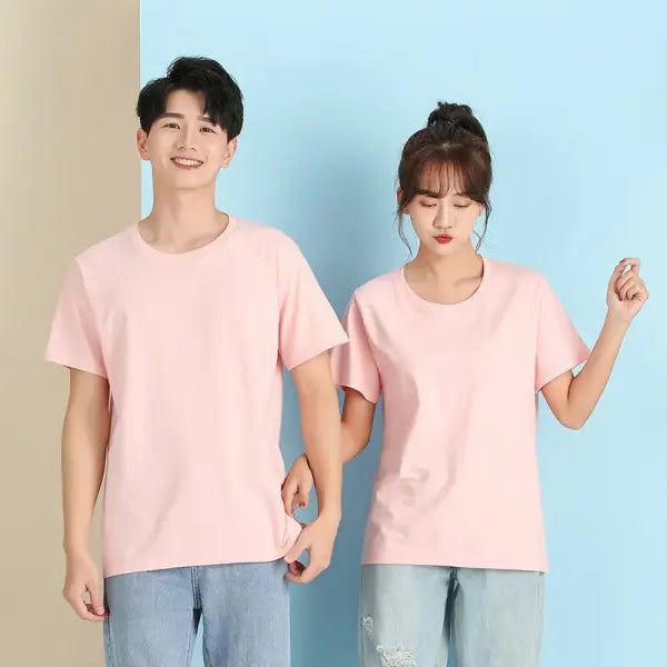 100% Cotton Men’s T-Shirt – Solid Color Round Neck Short Sleeve Casual Tee