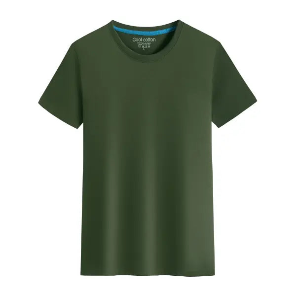 100% Cotton Men’s T-Shirt – Solid Color Round Neck Short Sleeve Casual Tee - Army green / M