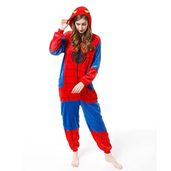 Children’s Pajamas Spiderman Cosplay Costume Nightgown Home Flanne Hooded Sleepwear Jumpsuit Pajamas for Spider Man