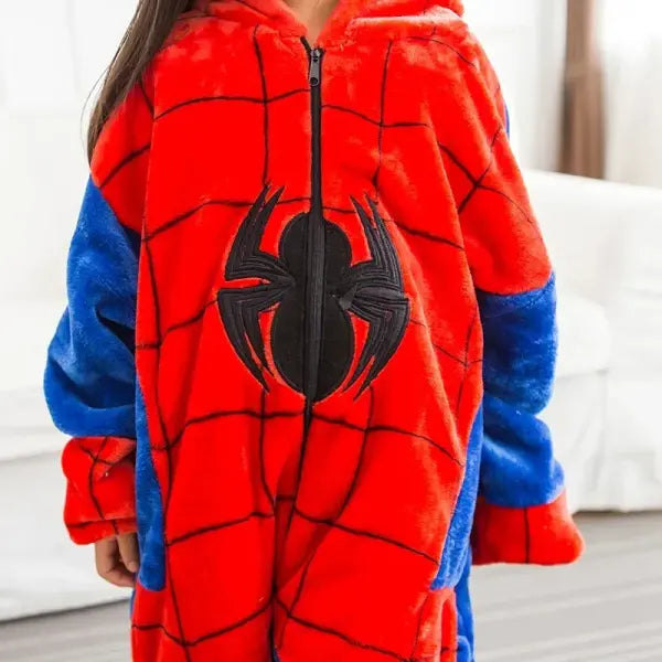 Children’s Pajamas Spiderman Cosplay Costume Nightgown Home Flanne Hooded Sleepwear Jumpsuit Pajamas for Spider Man