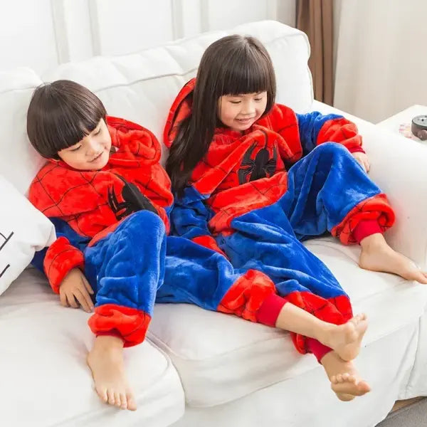Children’s Pajamas Spiderman Cosplay Costume Nightgown Home Flanne Hooded Sleepwear Jumpsuit Pajamas for Spider Man
