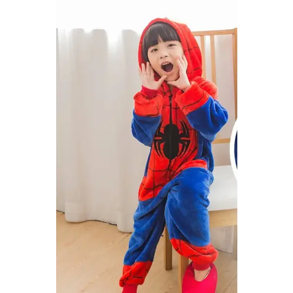 Children’s Pajamas Spiderman Cosplay Costume Nightgown Home Flanne Hooded Sleepwear Jumpsuit Pajamas for Spider Man