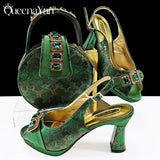 Green Peep Toe Women Heel Pumps Diamond Accents Italian Party Shoes Set