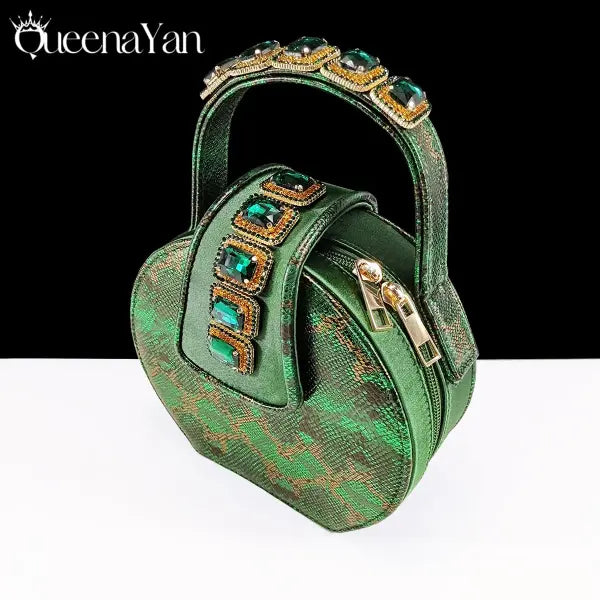 Green Peep Toe Women Heel Pumps Diamond Accents Italian Party Shoes Set
