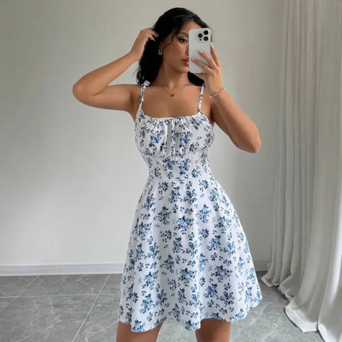 2025 Floral Strap Short Dress – Women’s Summer Fashion Outfit