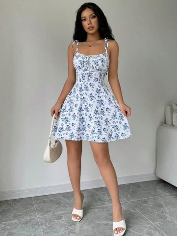 2025 Floral Strap Short Dress – Women’s Summer Fashion Outfit