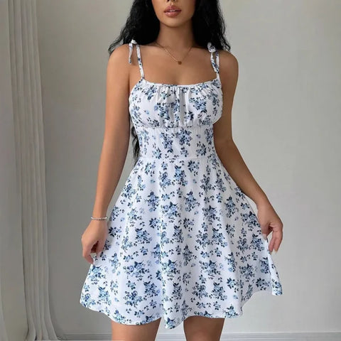 2025 Floral Strap Short Dress – Women’s Summer Fashion Outfit - WHITE / XL