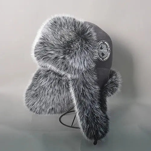 Unisex Winter Trapper Aviator Hat – Faux Fur Earflap Ski Bomber Cap for Men & Women - grey / 60-62cm