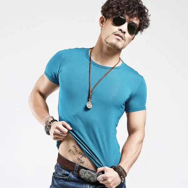 Men’s V-Neck Fitness T-Shirt – 10 Colors Casual Tee Sizes S–5XL - O Sky Blue / 4XL