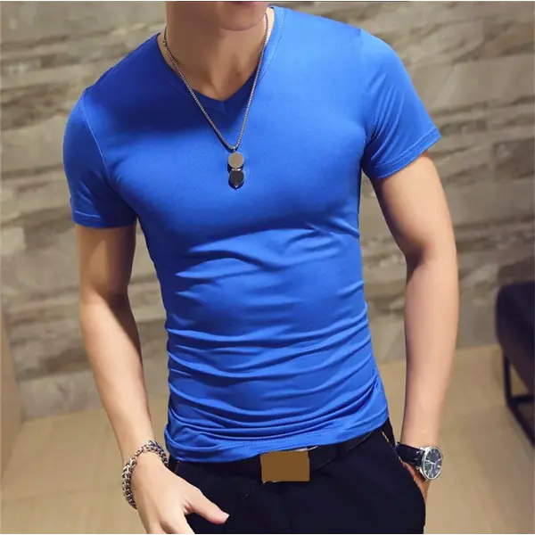 Men’s V-Neck Fitness T-Shirt – 10 Colors Casual Tee Sizes S–5XL - V Blue / M