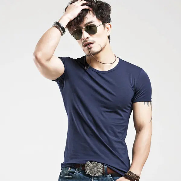 Men’s V-Neck Fitness T-Shirt – 10 Colors Casual Tee Sizes S–5XL - O Navy / XXL