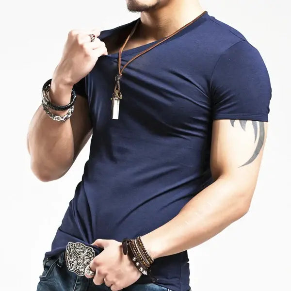 Men’s V-Neck Fitness T-Shirt – 10 Colors Casual Tee Sizes S–5XL - V Navy / L