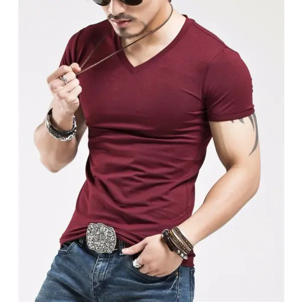 Men’s V-Neck Fitness T-Shirt – 10 Colors Casual Tee Sizes S–5XL