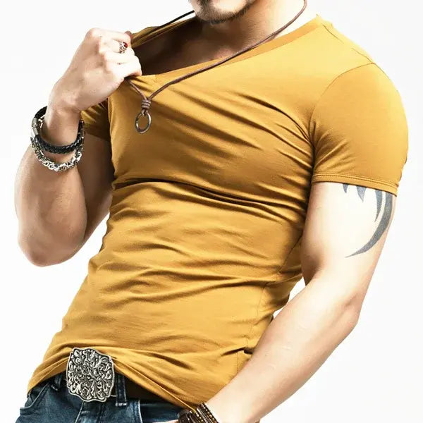 Men’s V-Neck Fitness T-Shirt – 10 Colors Casual Tee Sizes S–5XL - V Brown / XXXL