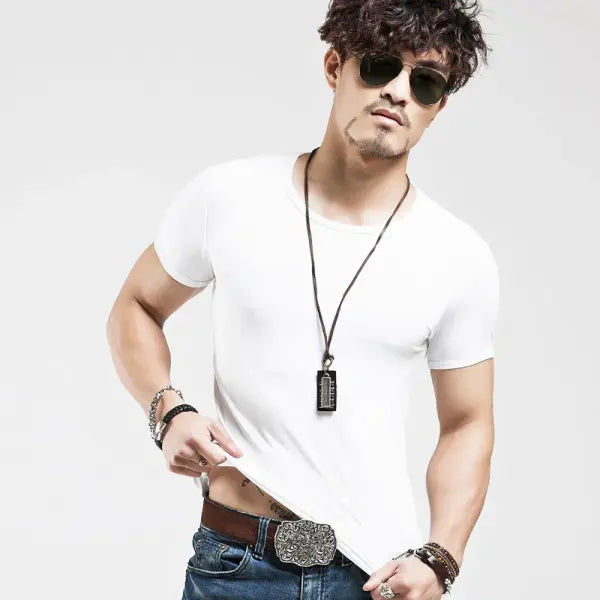 Men’s V-Neck Fitness T-Shirt – 10 Colors Casual Tee Sizes S–5XL - O White / S