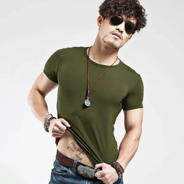 Men’s V-Neck Fitness T-Shirt – 10 Colors Casual Tee Sizes S–5XL - O Amy Green / S