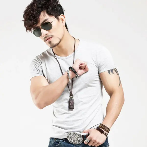 Men’s V-Neck Fitness T-Shirt – 10 Colors Casual Tee Sizes S–5XL - O Gray / S