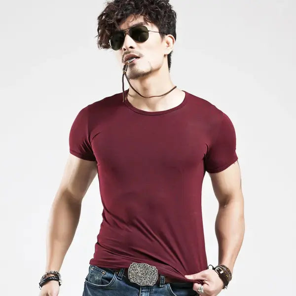 Men’s V-Neck Fitness T-Shirt – 10 Colors Casual Tee Sizes S–5XL - O Wine Red / XXL
