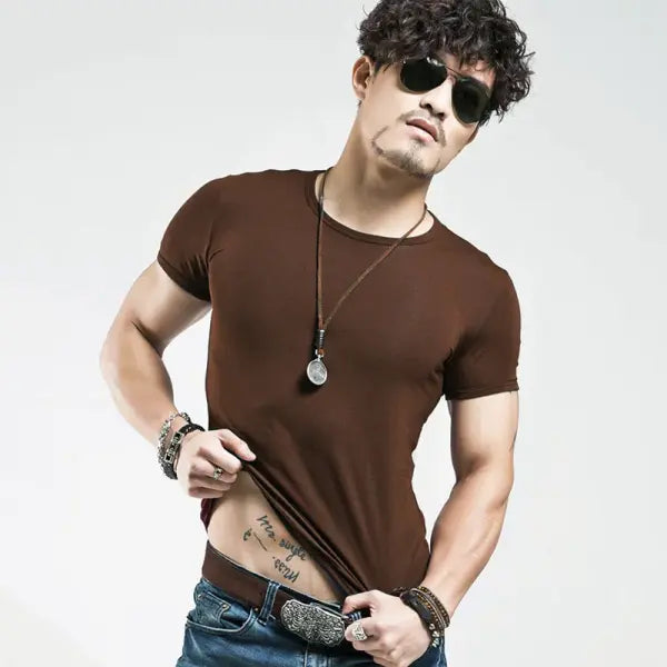 Men’s V-Neck Fitness T-Shirt – 10 Colors Casual Tee Sizes S–5XL - O Coffee / S