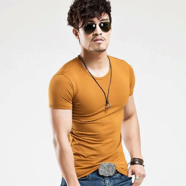 Men’s V-Neck Fitness T-Shirt – 10 Colors Casual Tee Sizes S–5XL - O Brown / 4XL