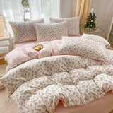 2025 new 3-piece cartoon heart-shaped plant floral print set a duvet cover and a pair of pillowcases (no padding)