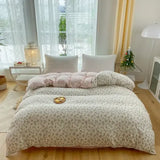 2025 new 3-piece cartoon heart-shaped plant floral print set a duvet cover and a pair of pillowcases (no padding)