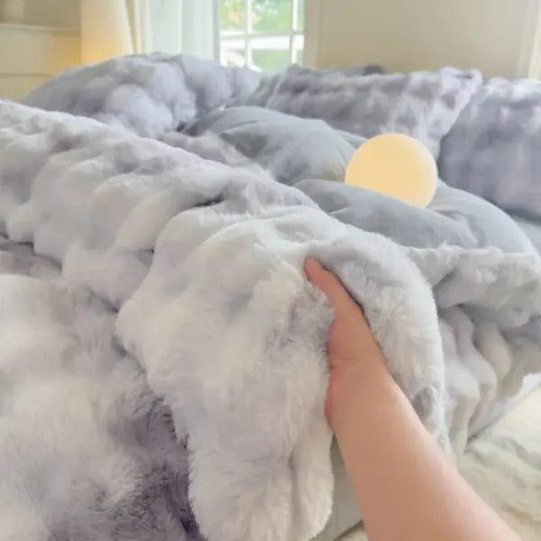 Class A Bubble Rabbit Fleece Duvet Cover: Thickened Warm Winter Bedding & Skin-Friendly Quilt Case - monaihui / A pair