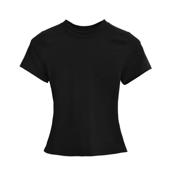 Women’s Slim Fit Short Sleeve T-Shirt – Solid Y2K Casual Fashion Top & Streetwear Basic Tee - black / S