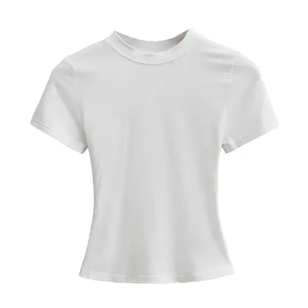 Women’s Slim Fit Short Sleeve T-Shirt – Solid Y2K Casual Fashion Top & Streetwear Basic Tee - WHITE / M