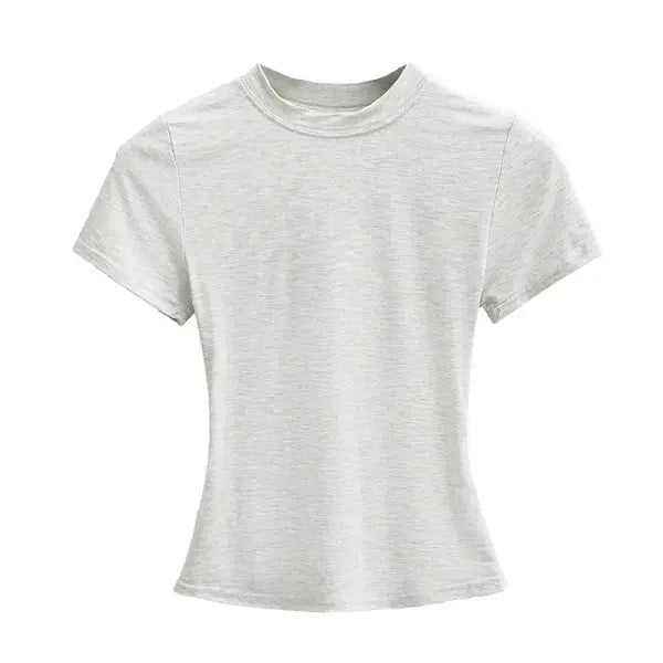 Women’s Slim Fit Short Sleeve T-Shirt – Solid Color Y2K Casual Fashion Top - Light grey- / L