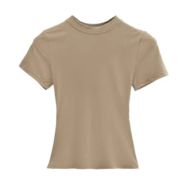 Women’s Slim Fit Short Sleeve T-Shirt – Solid Y2K Casual Fashion Top & Streetwear Basic Tee - Khaki / M