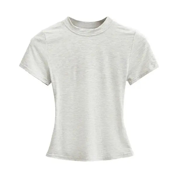 Women’s Slim Fit Short Sleeve T-Shirt – Solid Y2K Casual Fashion Top & Streetwear Basic Tee - light gray / L